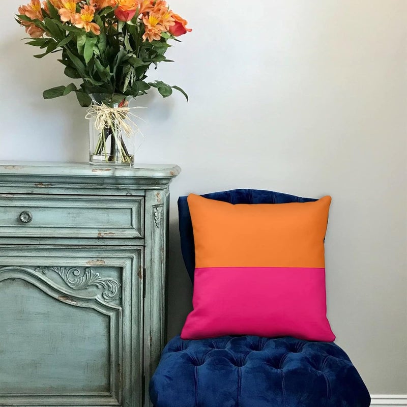 Abaysto Half Orange and Bright Pink Throw Pillow case Cover 24x24 Inches Inches - Image 4